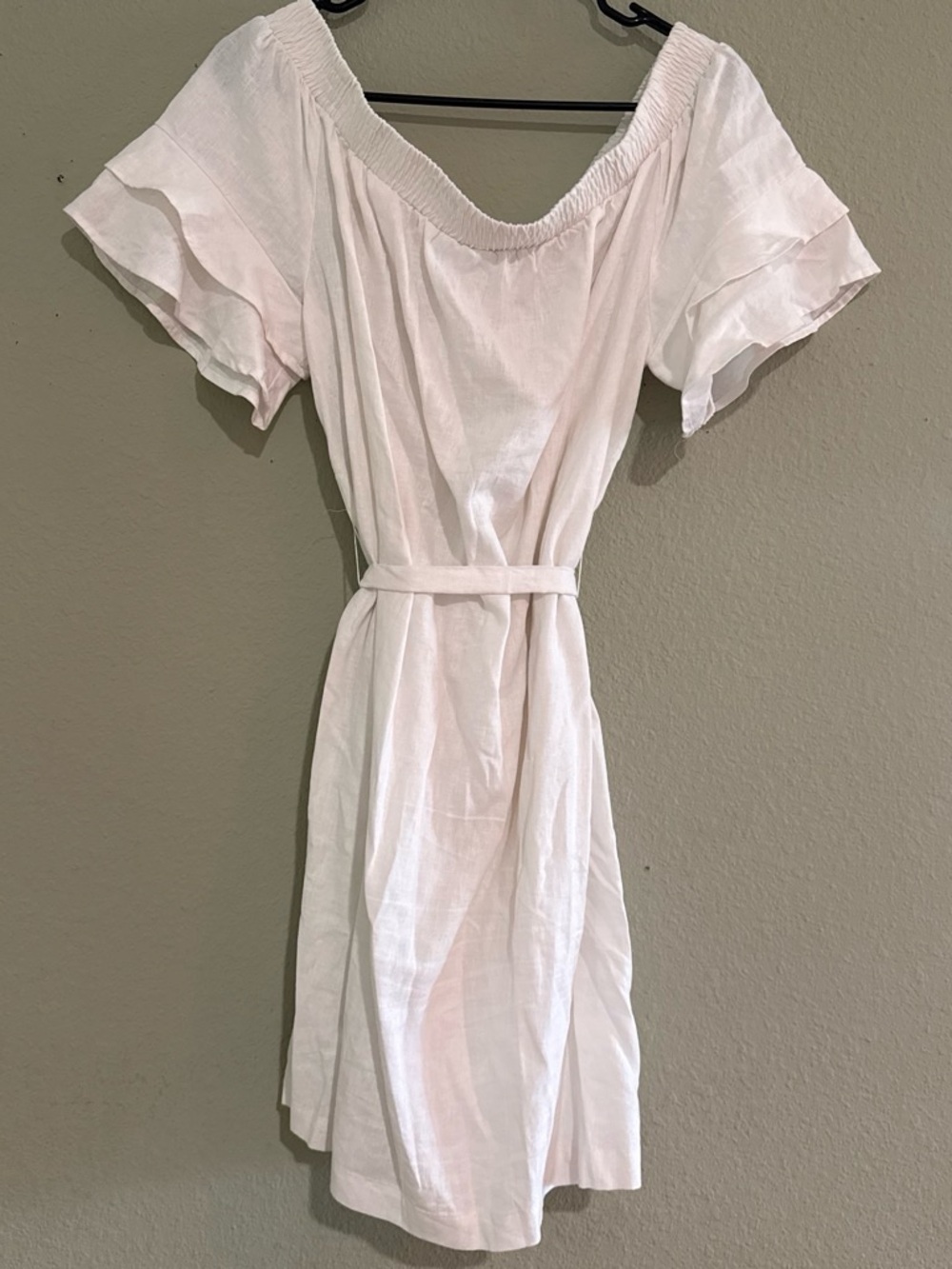 New York & Company Pale Pink Off-Shoulder Tie-Waist Mini Dress - Picture 3 of 3